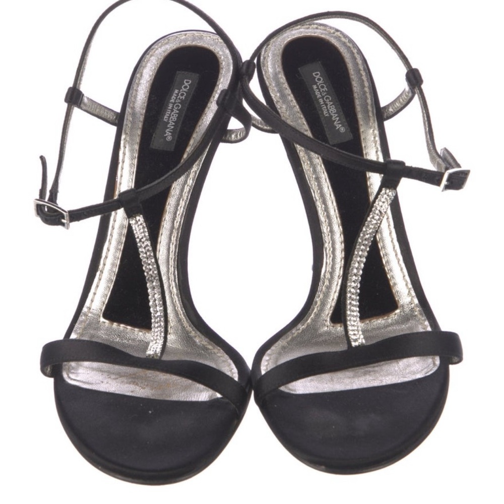Dolce & Gabbana Black and Silver Embellished Strappy Heels
